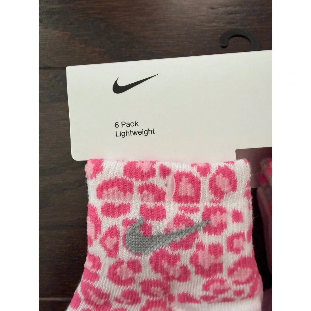 Nike Infant Girls 6 Pack Ankle Socks Pink Leopard Print 12-24 Months NN0662-AA7